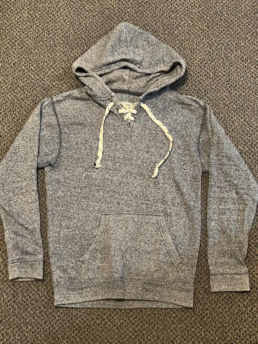 Vineyard Men’s Small Gray Lace-Up Hoodie – Cotton Pullover – Nautical Varsity